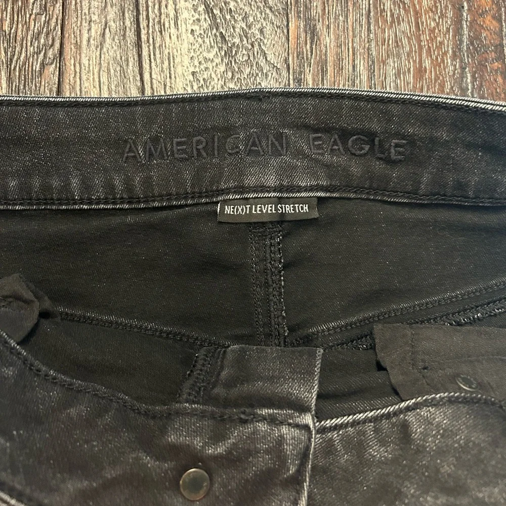 American Eagle Outfitters Washed Black Distressed Denim Cutoff Mini Skirt